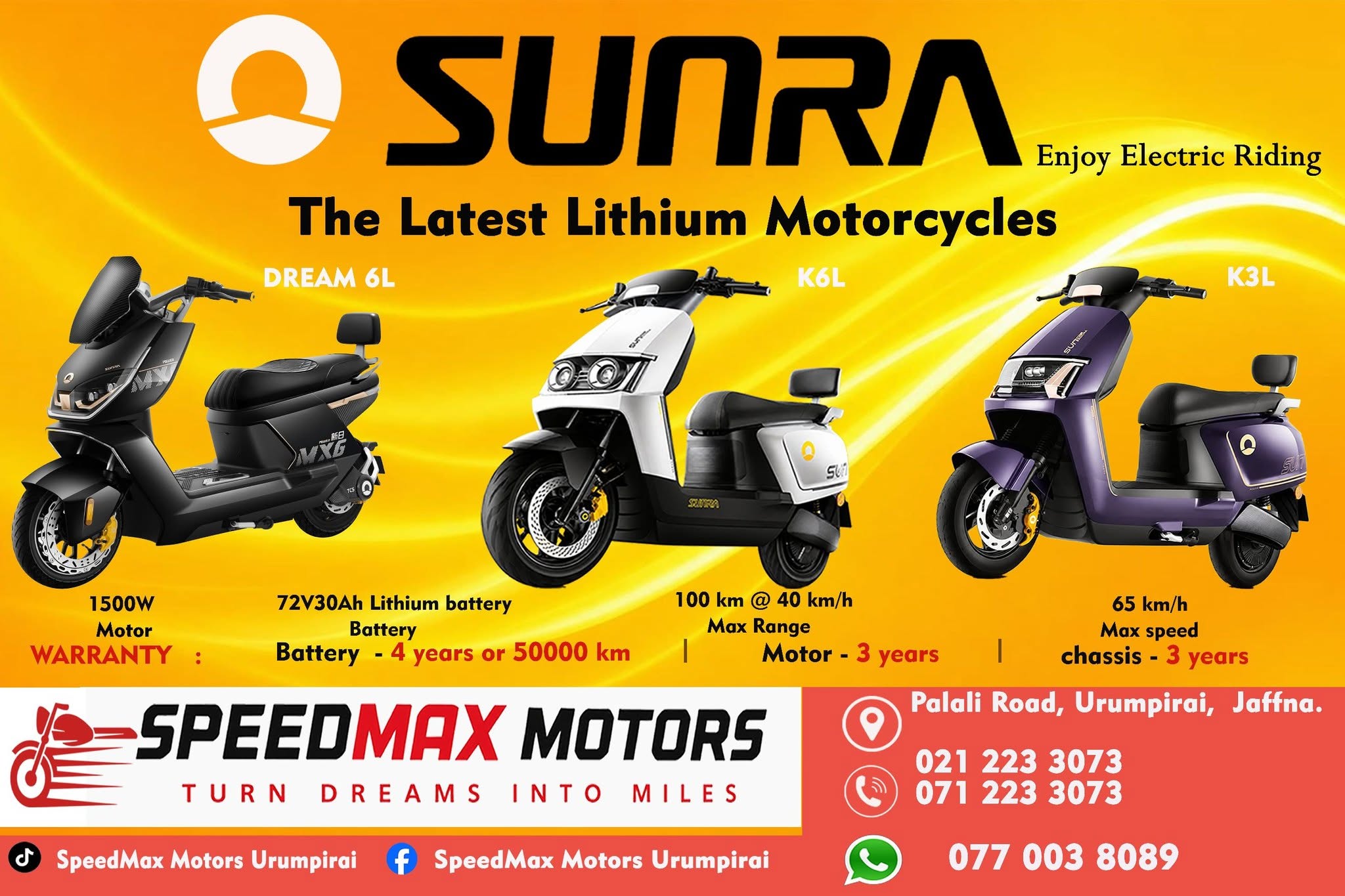 Sunra Ev Jaffna SpeedMax Motors Cover Banner