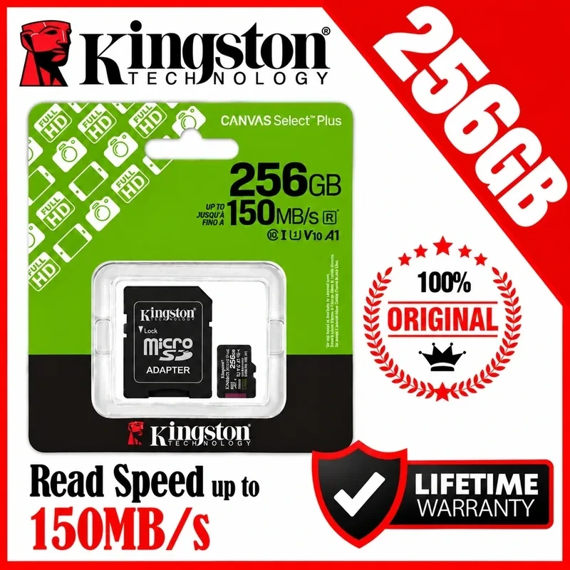 Kingston 256GB Canvas Select Plus Micro SDXC Memory Card – 150MB/s