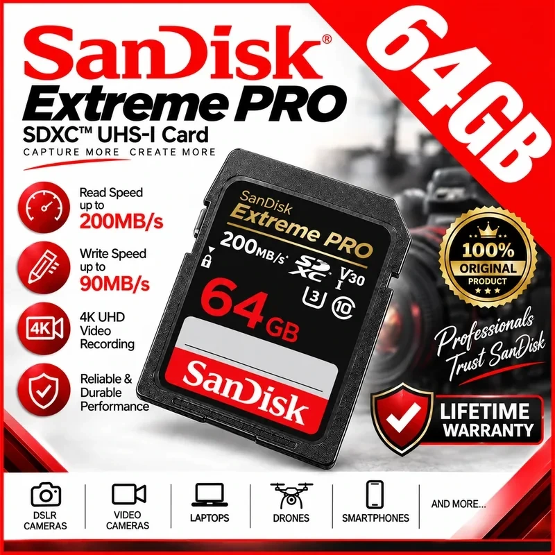 SanDisk 64GB Extreme PRO UHS-I SDXC 200 MB/s